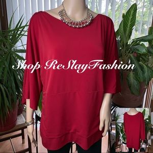 🛍 LANE BRYANT Red Half Sleeve 96% Polyester Top🛍